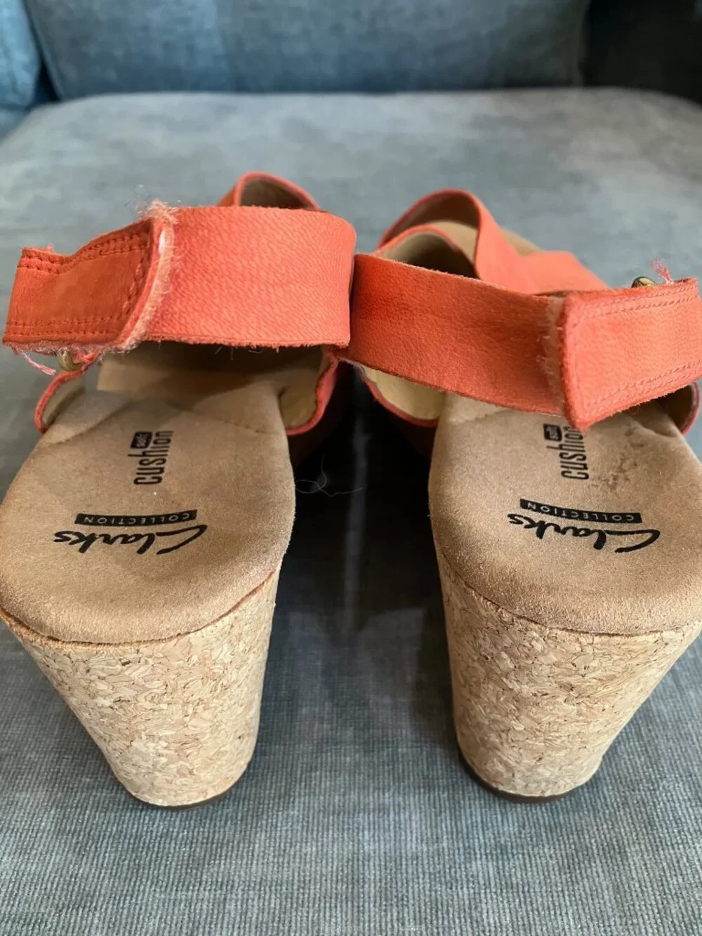 Clarks Collection Womens 8 Orange Cork Wedge Sandals 3